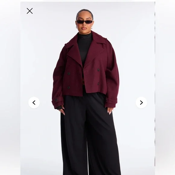 Women's Burgundy Double-Breasted Jacket - Picture 2 of 4